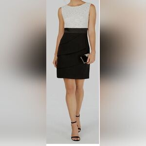 Connected Apparel Black White Colorblock Sequin Lace Cocktail dress NWT size 8P